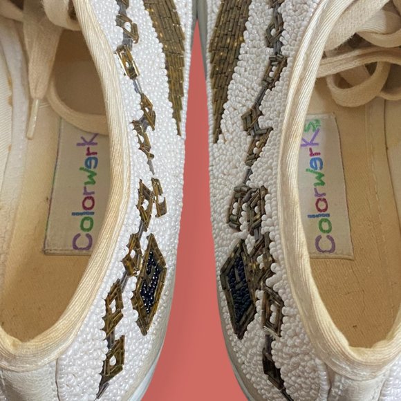 🎉 HP 🕰️ VTG RARE 90s COLORWERKS BEADED CLOCK CASUAL SNEAKERS SZ 10 - Picture 14 of 15